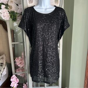 Women’s EDGELY Black Fully  Sequined Cap Sleeve Elegant Sparkly Top Tunic Sz 2X